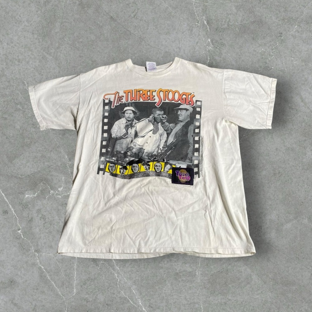 Vintage The Three Stooges Shirt Mens XL White 90s Comedy Show Movie Promo USA‎